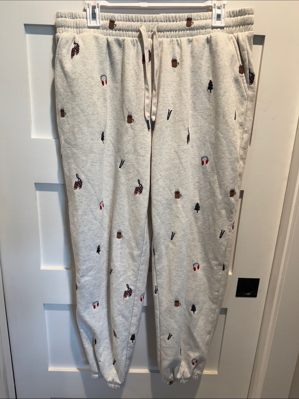 Maurices Cream Cozy Pajama Joggers with Tiny Multicolor Holiday Motifs - Picture 1 of 4